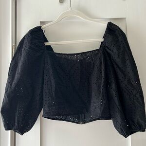 Socialite Tops | Cropped Eyelet Puff Sleeve Blouse